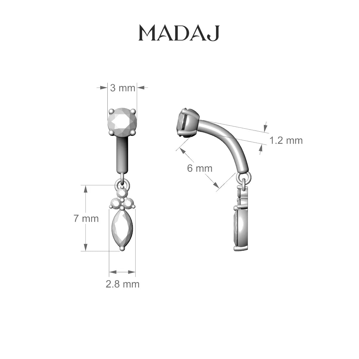 Adeona | 18k White Gold 6 mm Diamond Rook Piercing