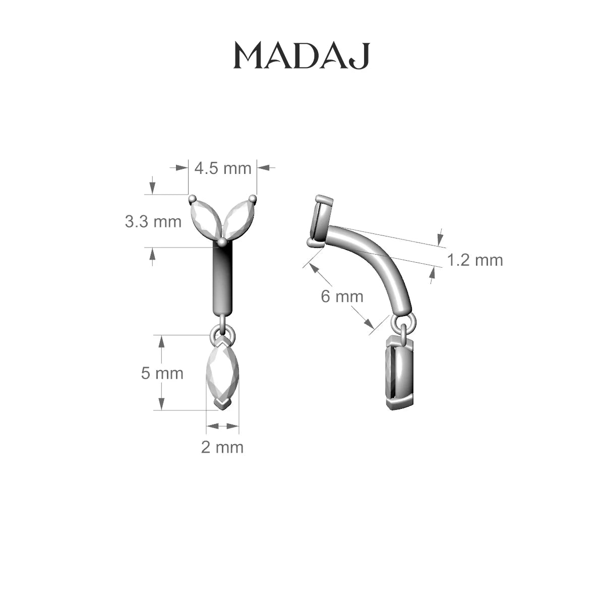 Adona | Piercing Rook Diamant Or Rose 18k Hypoallergénique 4.5 mm 6 mm