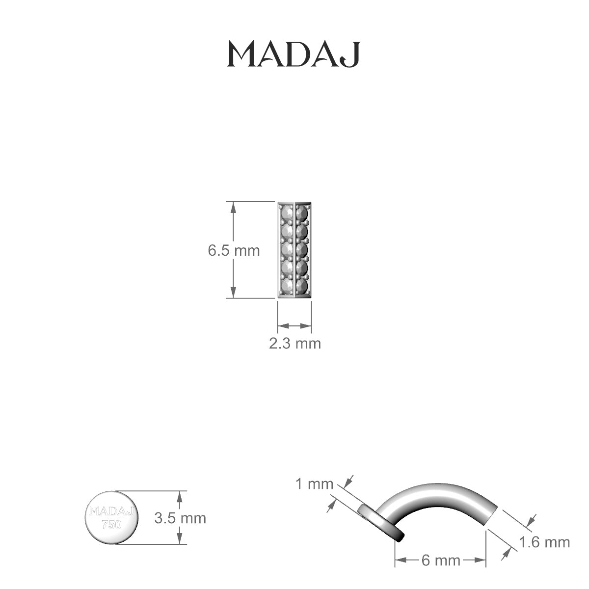 Ala | 18k White Gold 6.5 mm 6 mm Bar Diamond Floating Navel Piercing