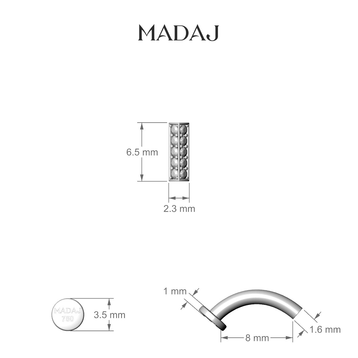 Ala | 18k White Gold 6.5 mm 8 mm Bar Diamond Floating Navel Piercing