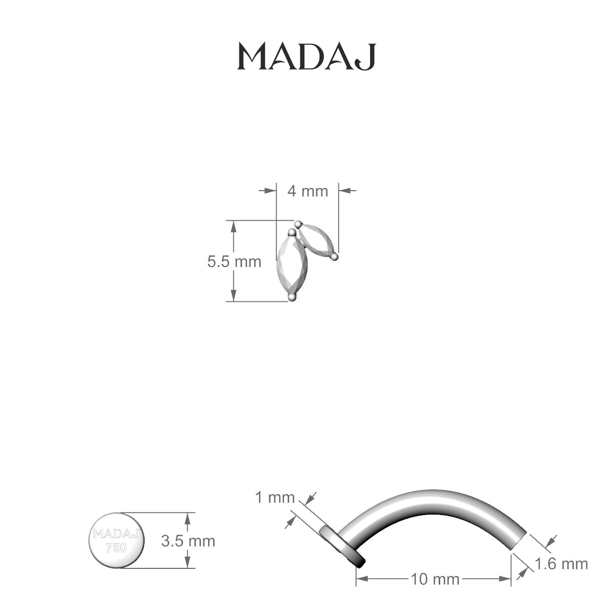 Alceste | 18k Yellow Gold 5.5 mm 10 mm Diamond Floating Navel Piercing