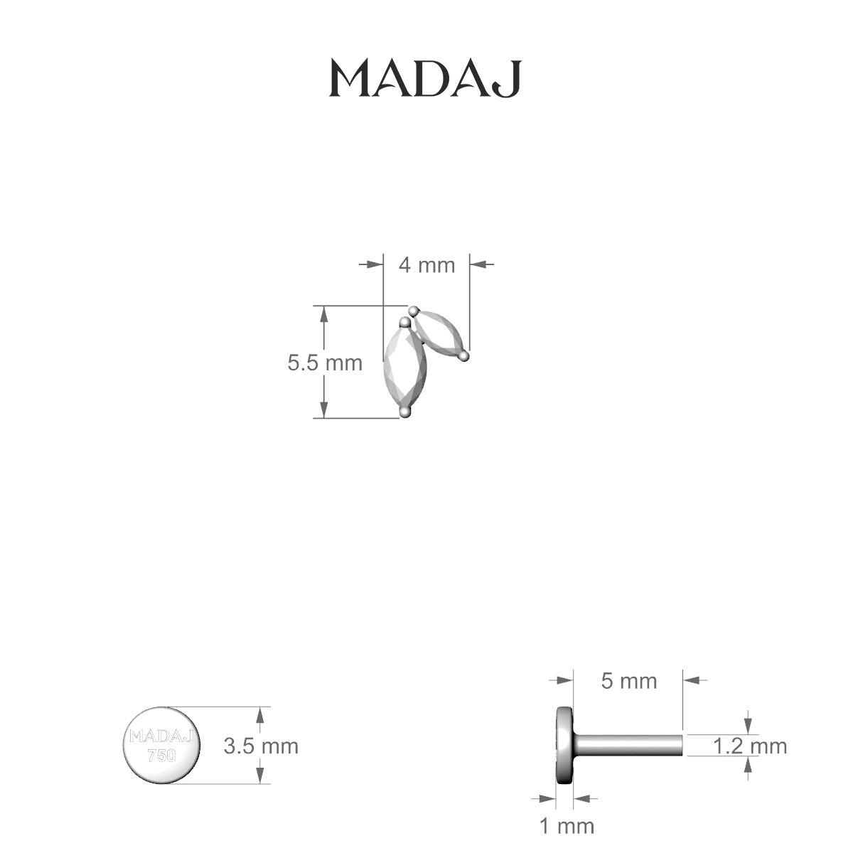 Alceste | 18k White Gold 5.5 mm 5 mm Diamond Nose Piercing