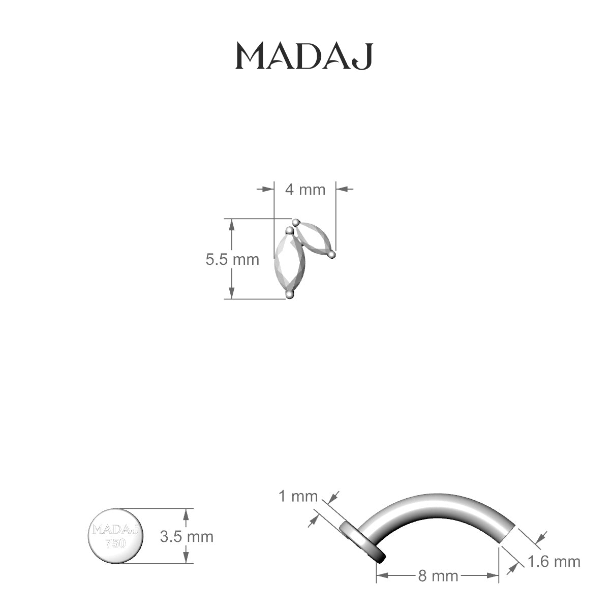 Alceste | 18k White Gold 5.5 mm 8 mm Diamond Floating Navel Piercing