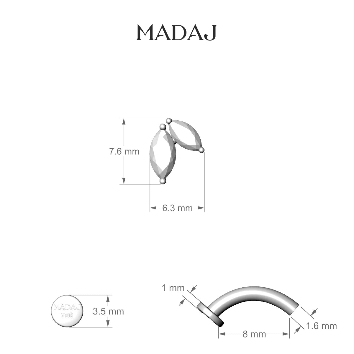 Alceste | 18k Rose Gold 7.6 mm 8 mm Diamond Floating Navel Piercing