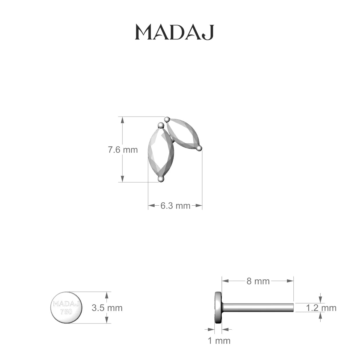 Alceste | 18k Yellow Gold 7.6 mm 8 mm Diamond Nose Piercing