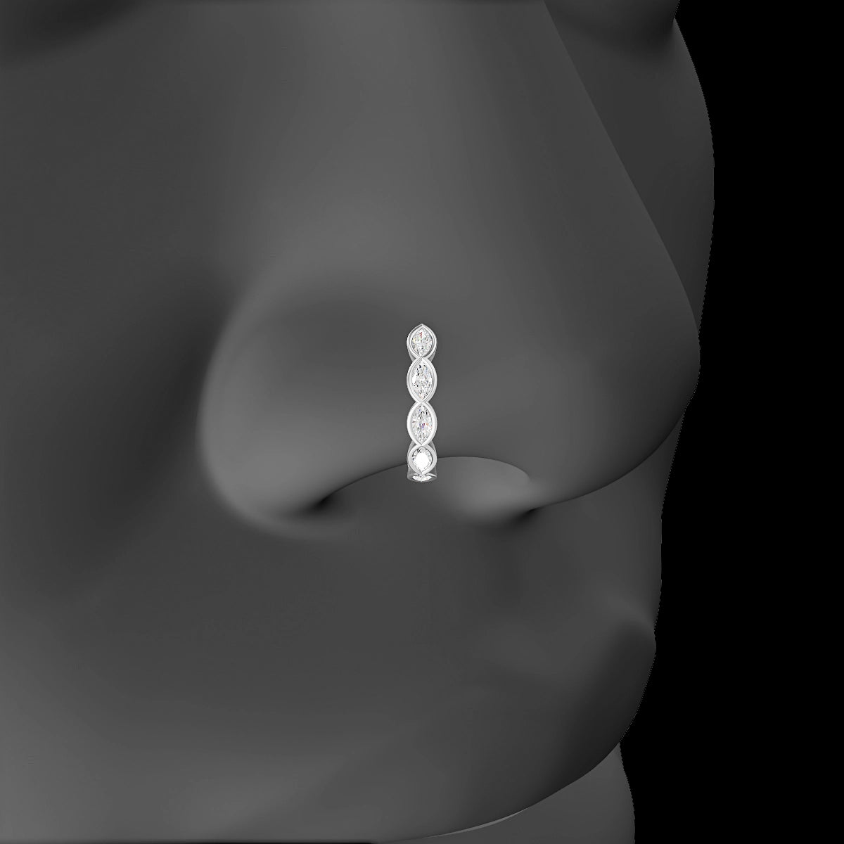 Alexandra | 18k White Gold 9.5 mm Diamond Nose Ring Piercing