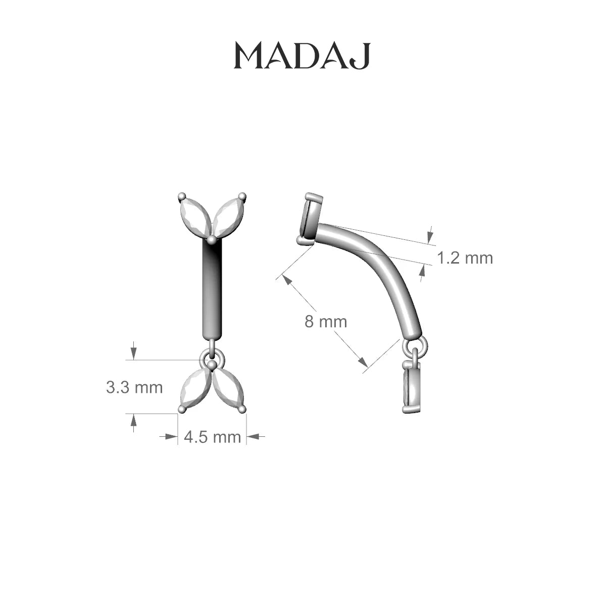 Aloa | 18k White Gold 8 mm Diamond Rook Piercing