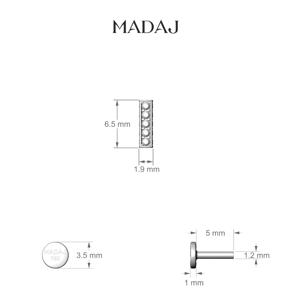 Aria | 18k Rose Gold 6.5 mm 5 mm Bar Diamond Piercing