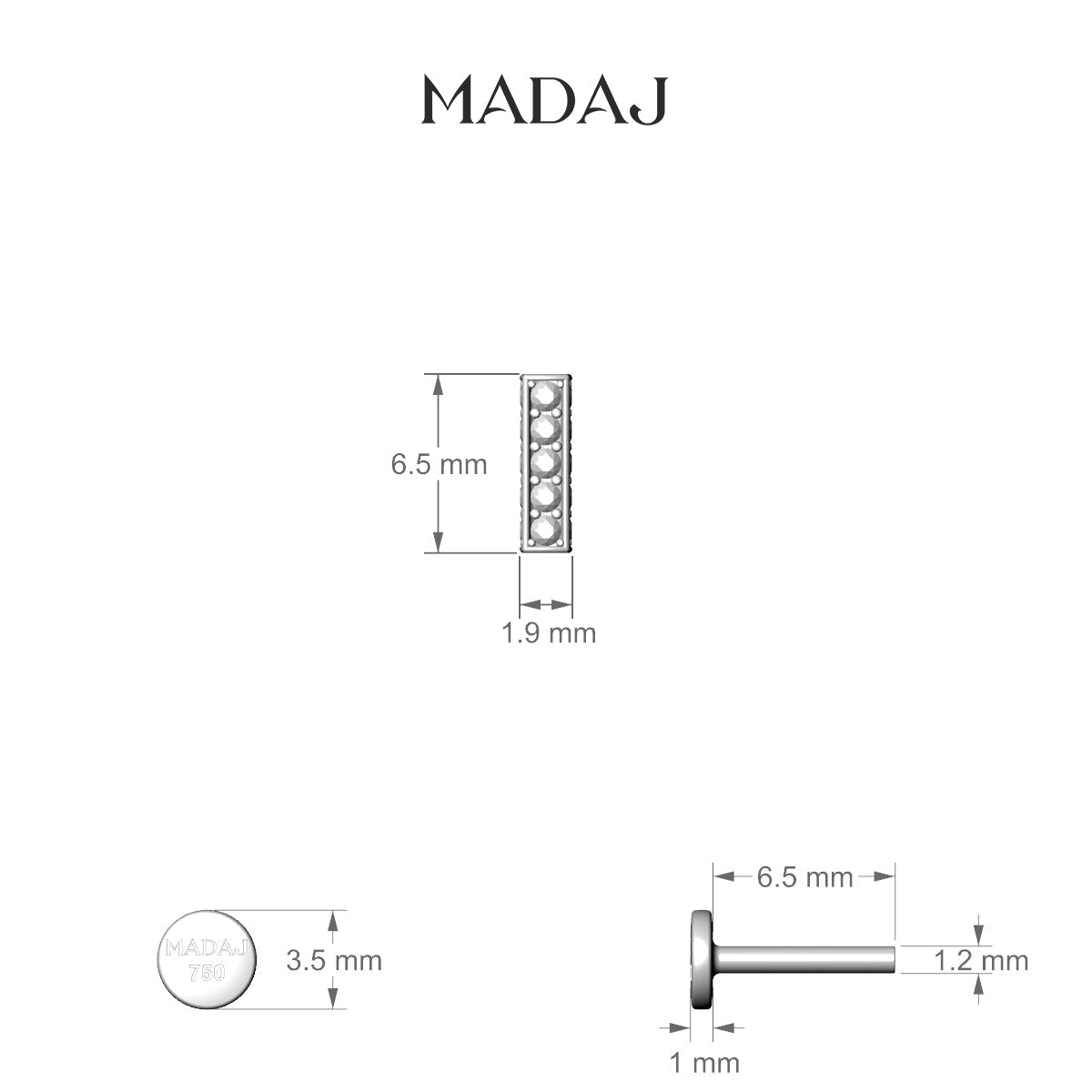 Aria | 18k Yellow Gold 6.5 mm 6.5 mm Bar Diamond Piercing