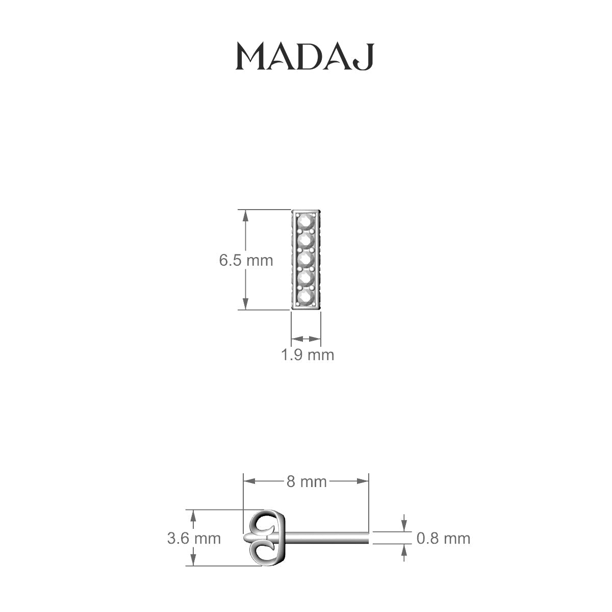 Aria | 18k Yellow Gold 6.5 mm Bar Diamond Earring