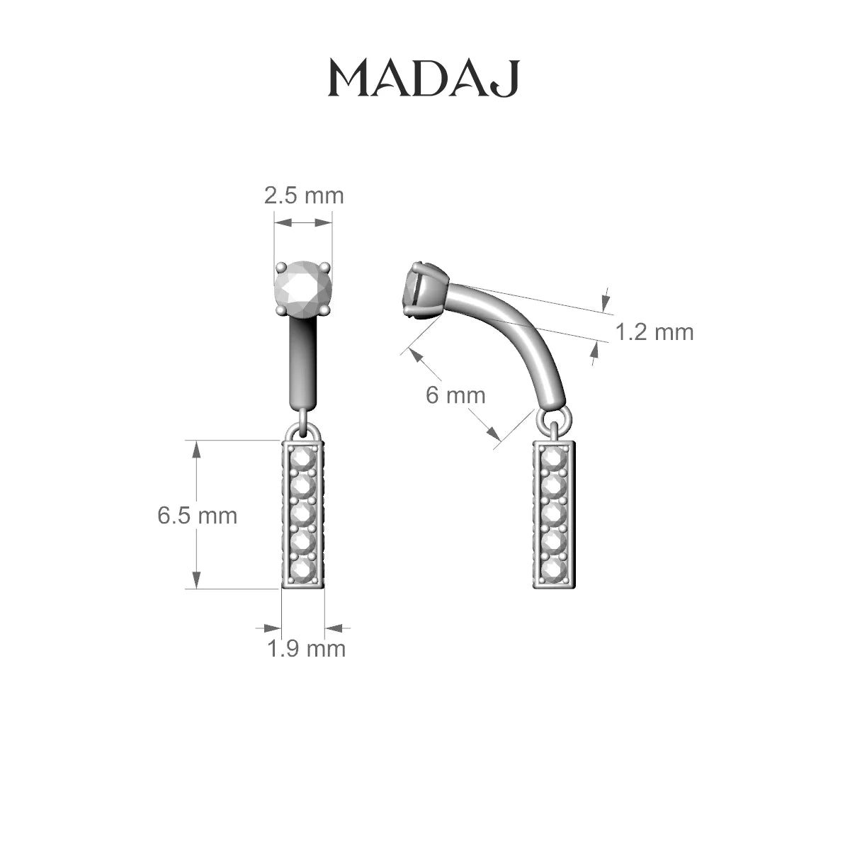 Aria | 18k Yellow Gold 6 mm Bar Diamond Rook Piercing