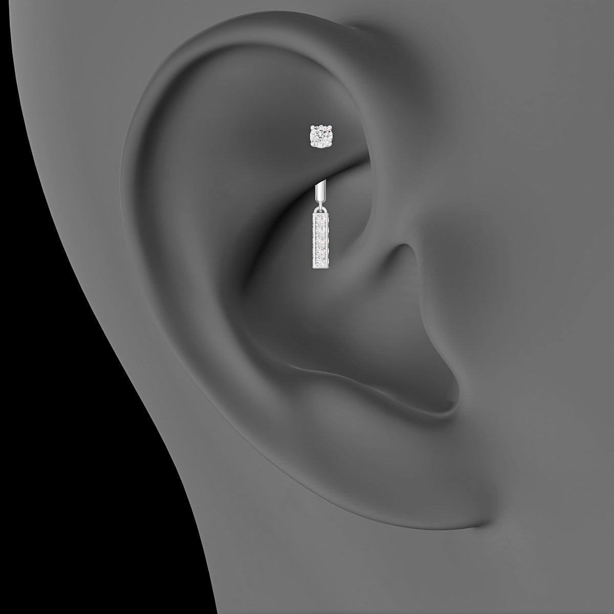 Aria | 18k White Gold 8 mm Bar Diamond Rook Piercing