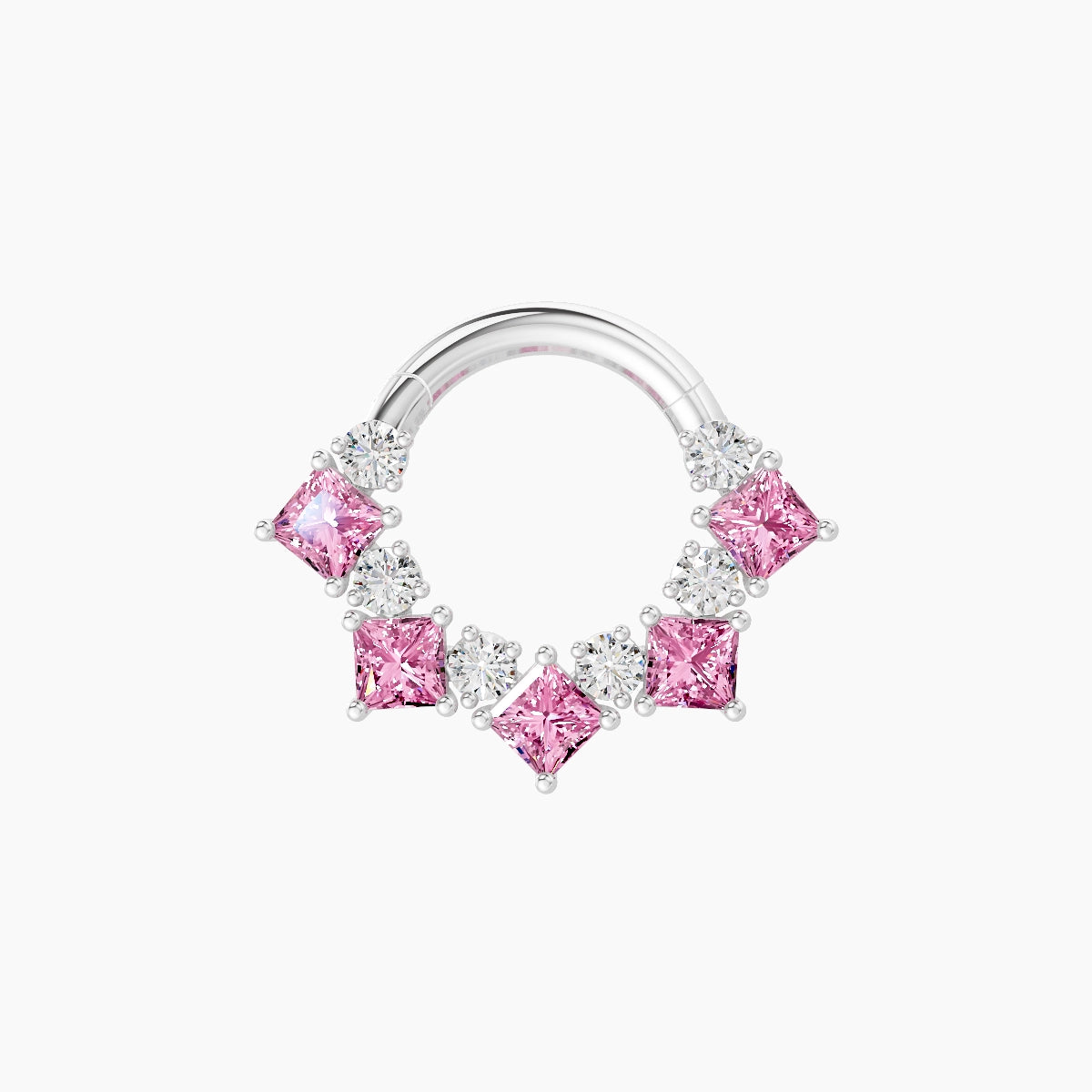 Ariana | 18k White Gold 6.5 mm Pink Sapphire & Diamond Daith Piercing