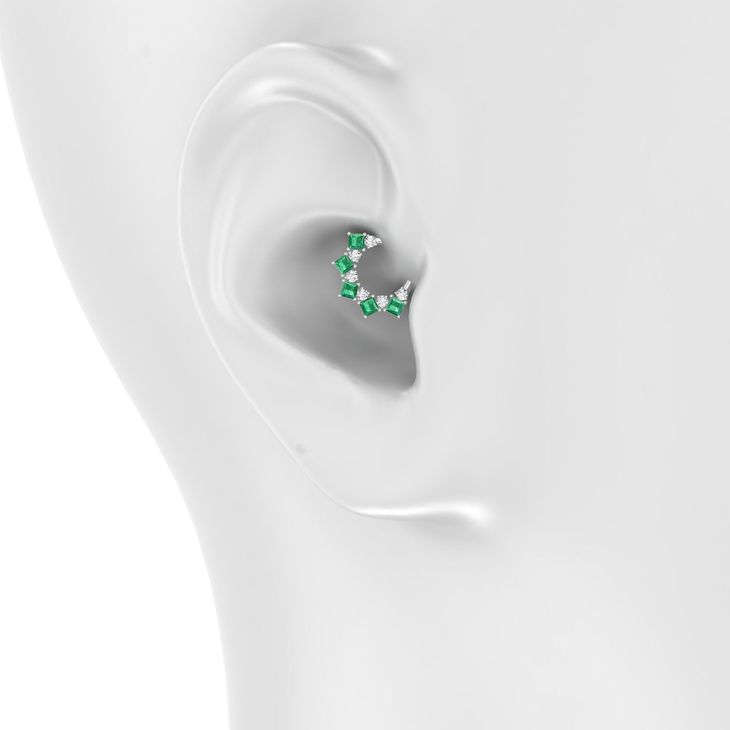 Ariana | 18k White Gold 6.5 mm Emerald & Diamond Daith Piercing