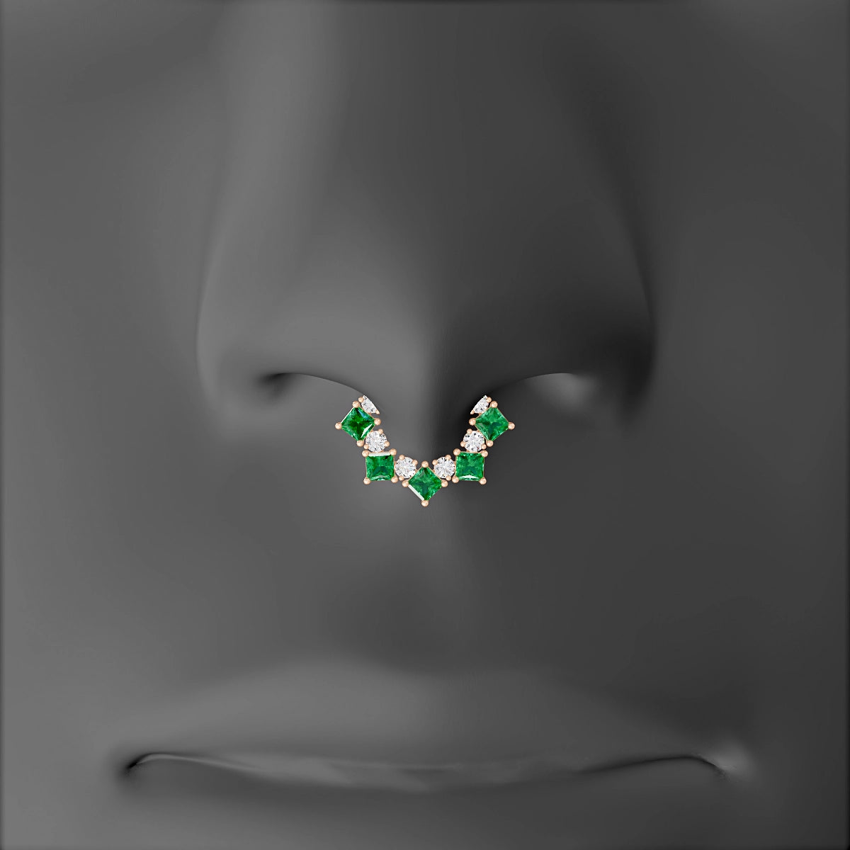 Ariana | 18k Rose Gold 6.5 mm Emerald & Diamond Septum Piercing