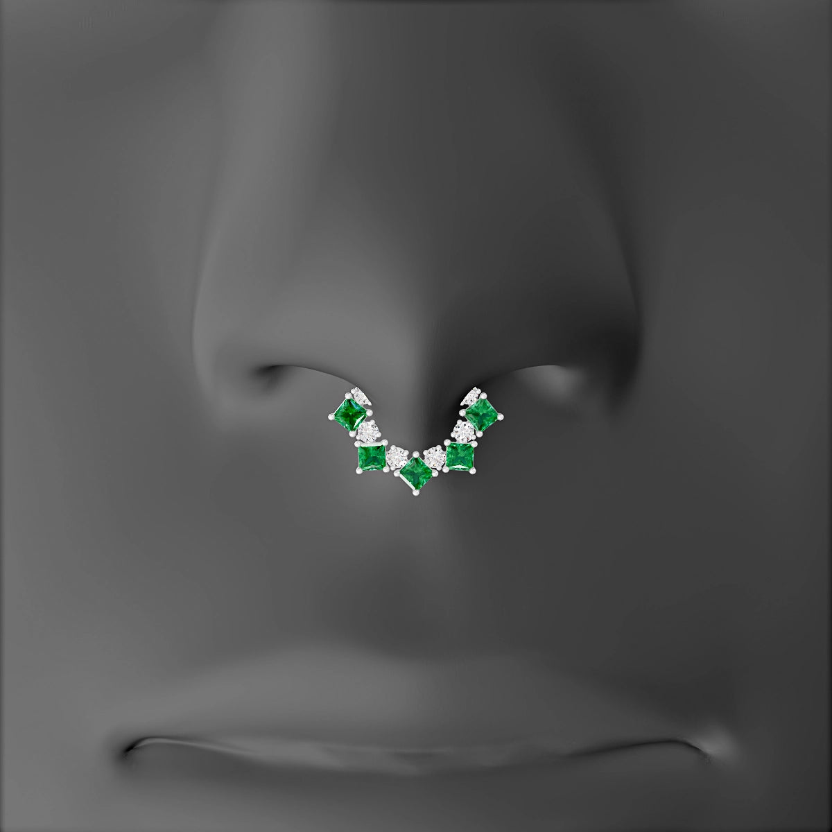 Ariana | 18k White Gold 6.5 mm Emerald & Diamond Septum Piercing