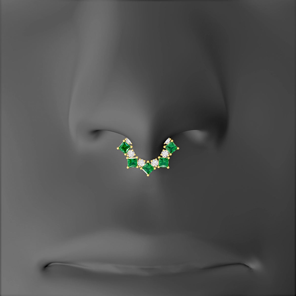 Ariana | 18k Yellow Gold 6.5 mm Emerald & Diamond Septum Piercing
