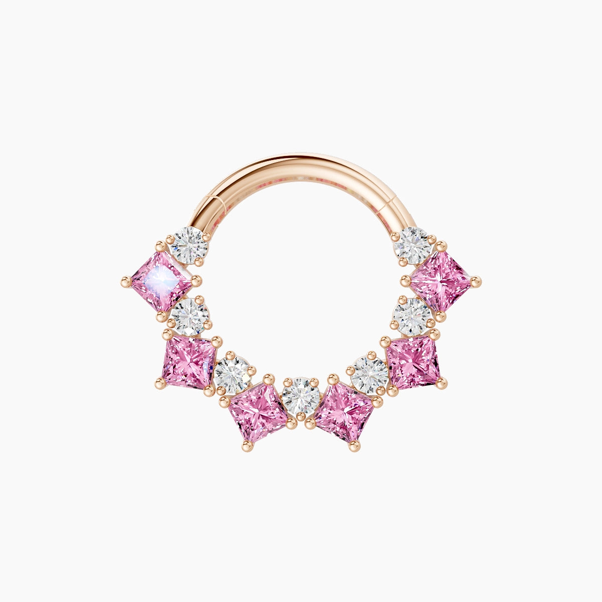 Ariana | 18k Rose Gold 8 mm Pink Sapphire & Diamond Daith Piercing
