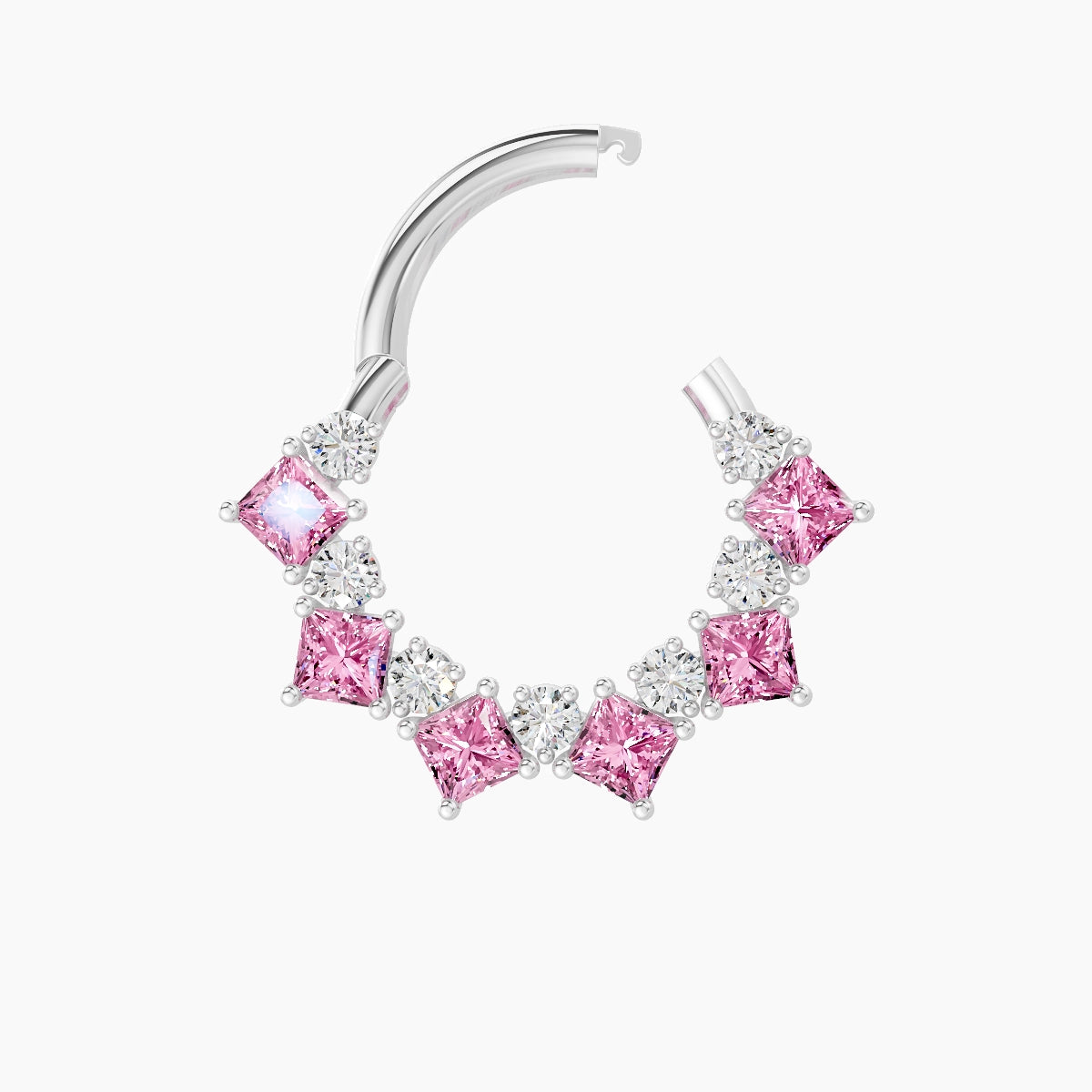 Ariana | 18k White Gold 8 mm Pink Sapphire & Diamond Daith Piercing