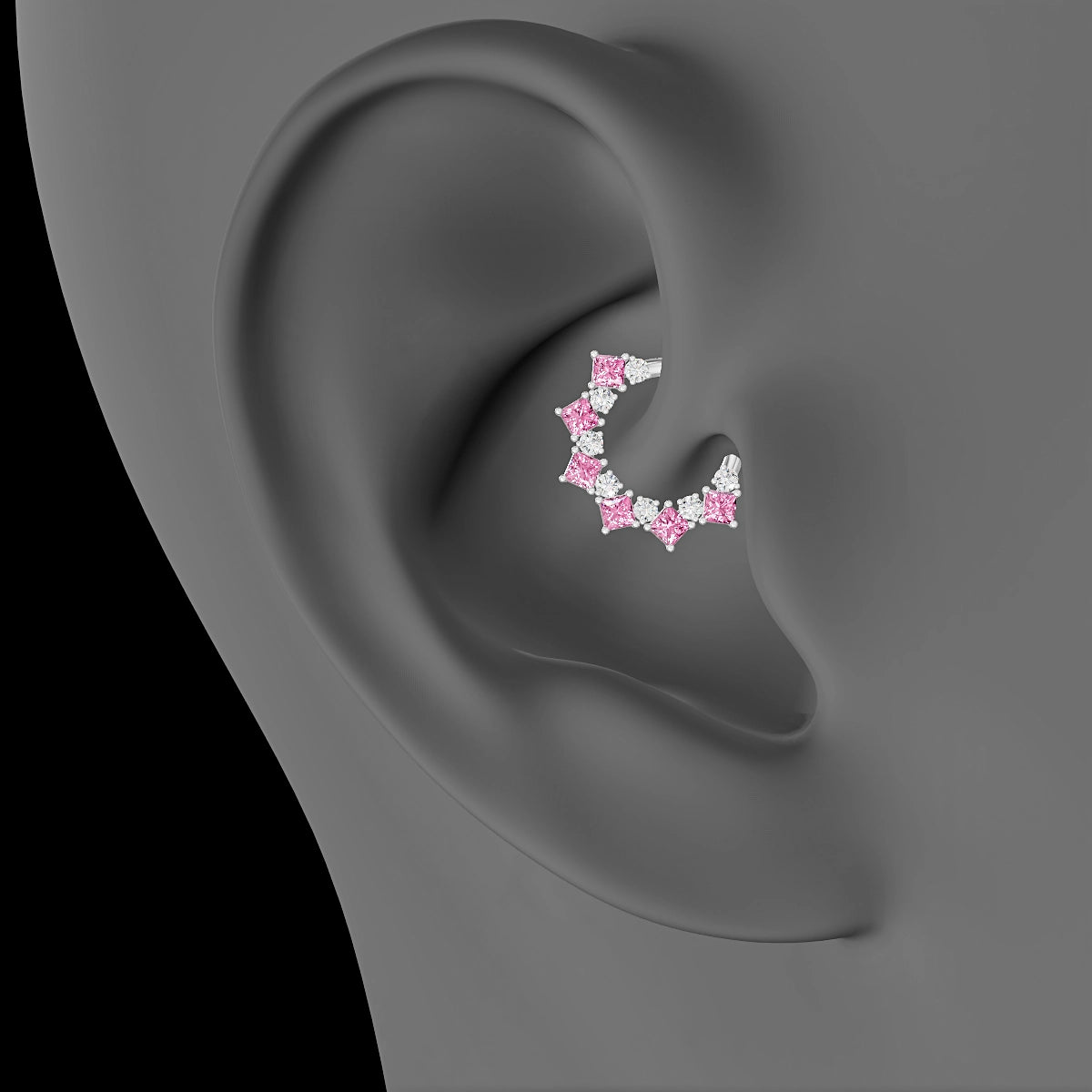 Ariana | 18k White Gold 8 mm Pink Sapphire & Diamond Daith Piercing