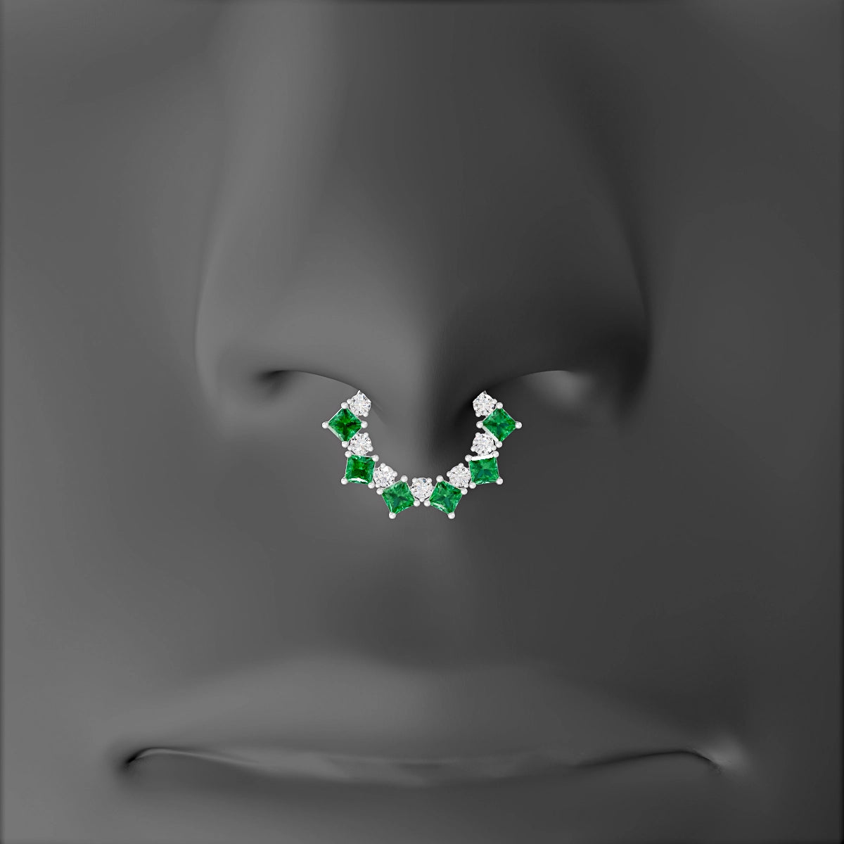 Ariana | 18k White Gold 8 mm Emerald & Diamond Septum Piercing