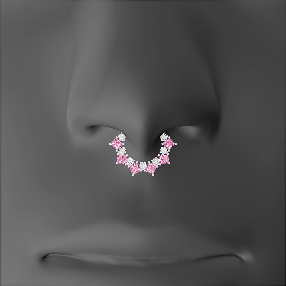 Ariana | 18k White Gold 8 mm Pink Sapphire & Diamond Septum Piercing