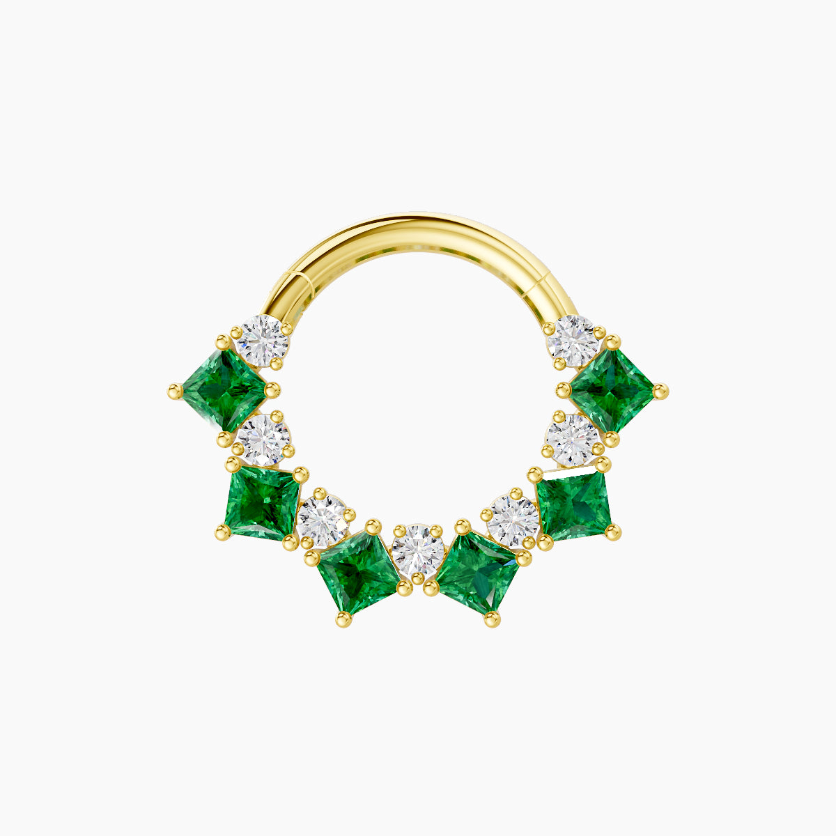 Ariana | 18k Yellow Gold 8 mm Emerald & Diamond Septum Piercing