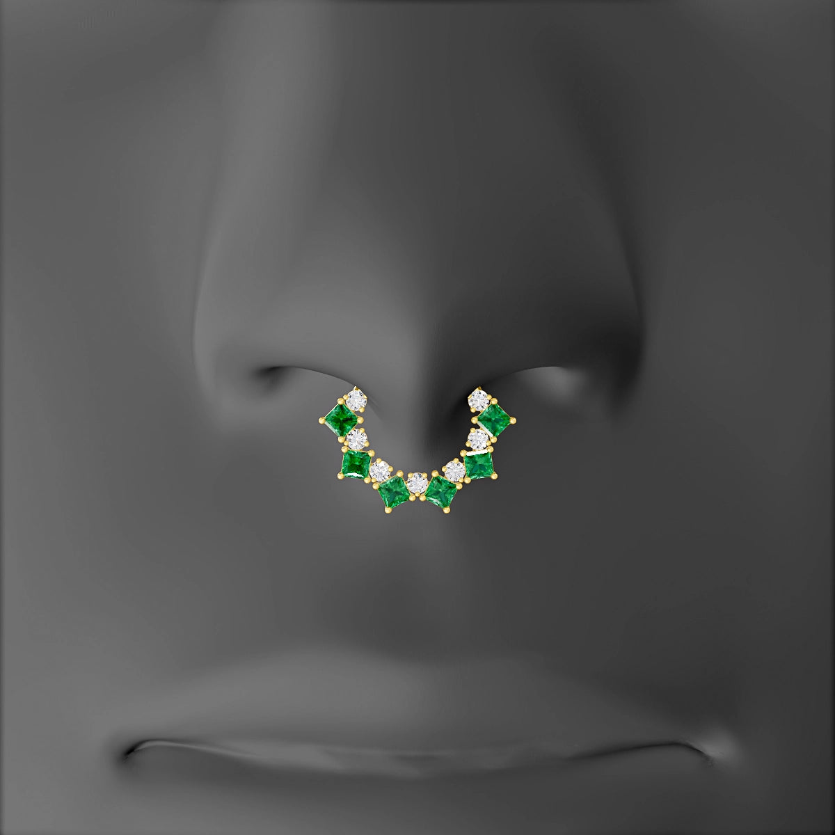Ariana | 18k Yellow Gold 8 mm Emerald & Diamond Septum Piercing