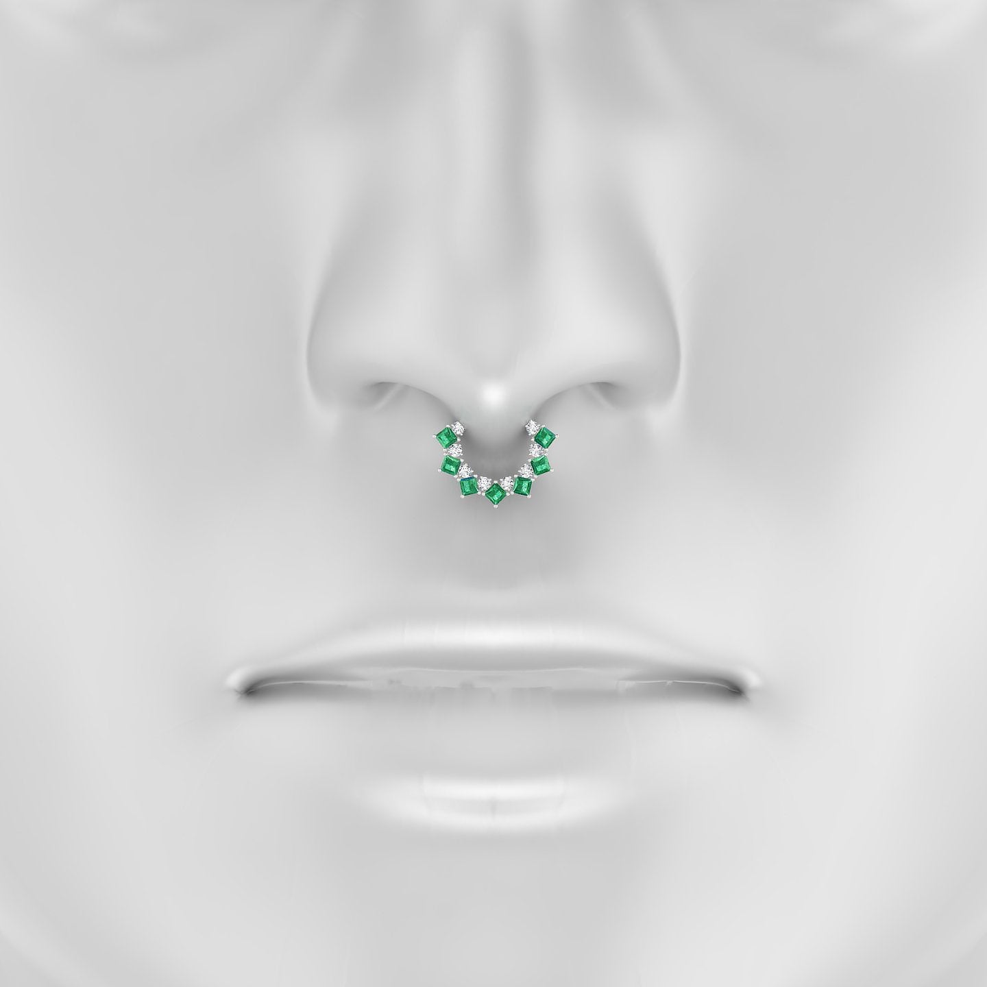 Ariana | 18k White Gold 8 mm Emerald & Diamond Septum Piercing