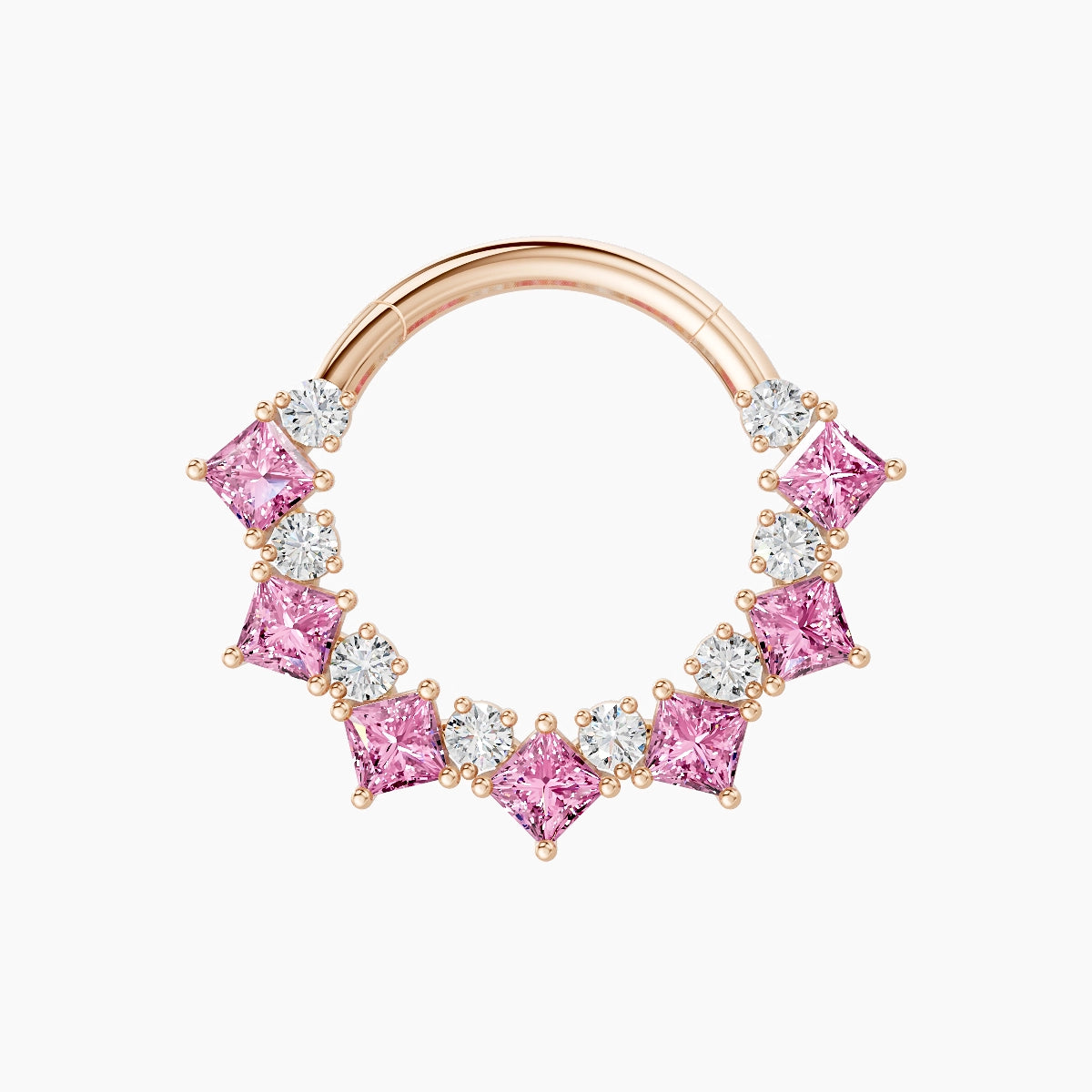 Ariana | 18k Rose Gold 9.5 mm Pink Sapphire & Diamond Daith Piercing