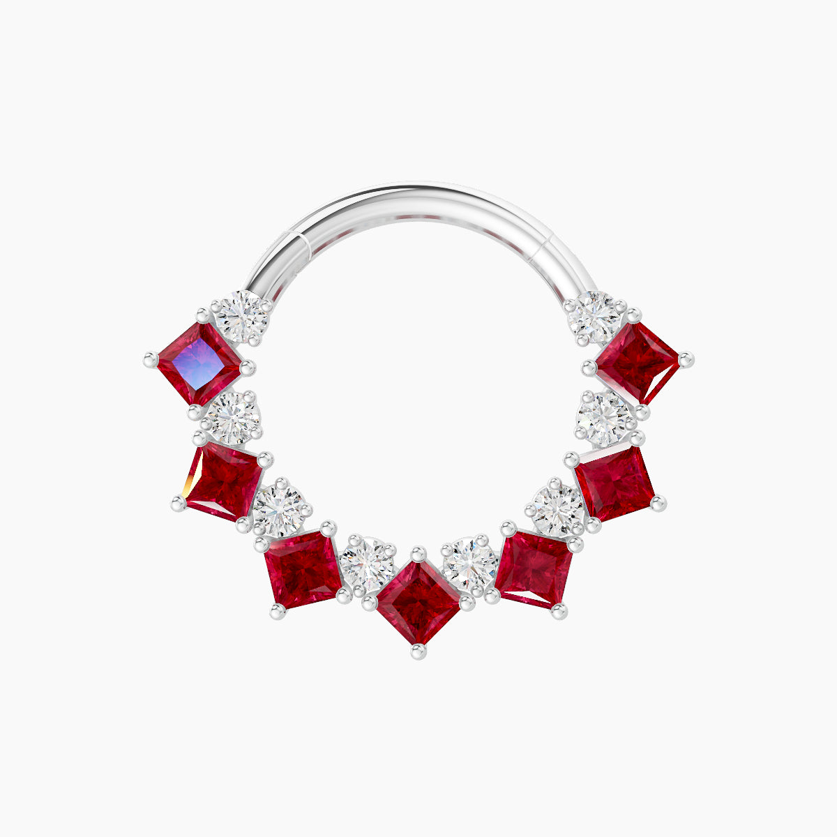 Ariana | 18k White Gold 9.5 mm Ruby & Diamond Daith Piercing