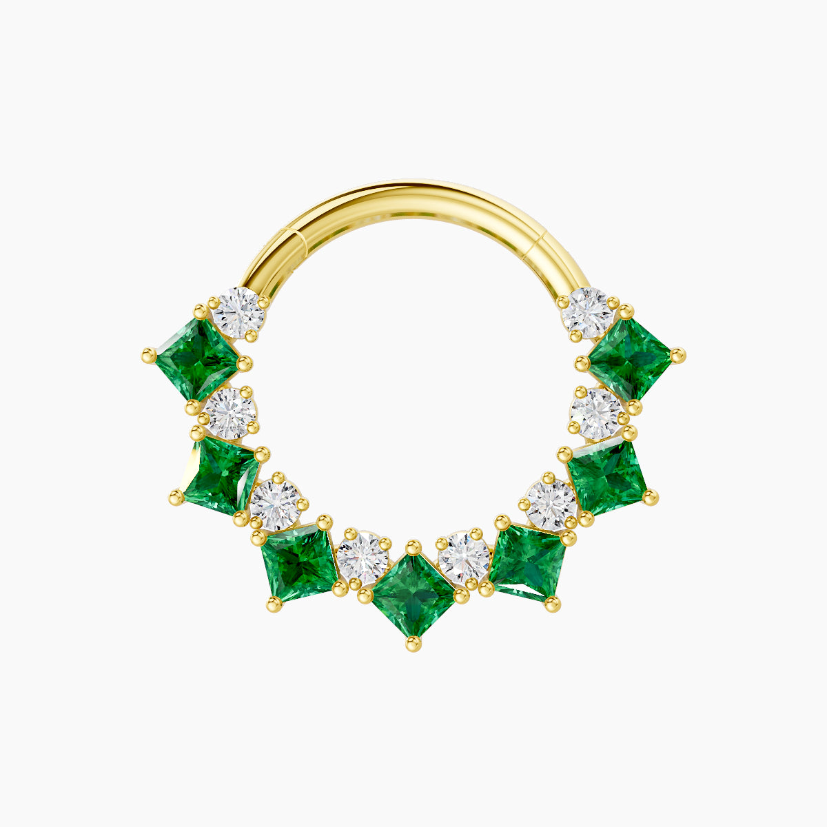 Ariana | 18k Yellow Gold 9.5 mm Emerald & Diamond Daith Piercing