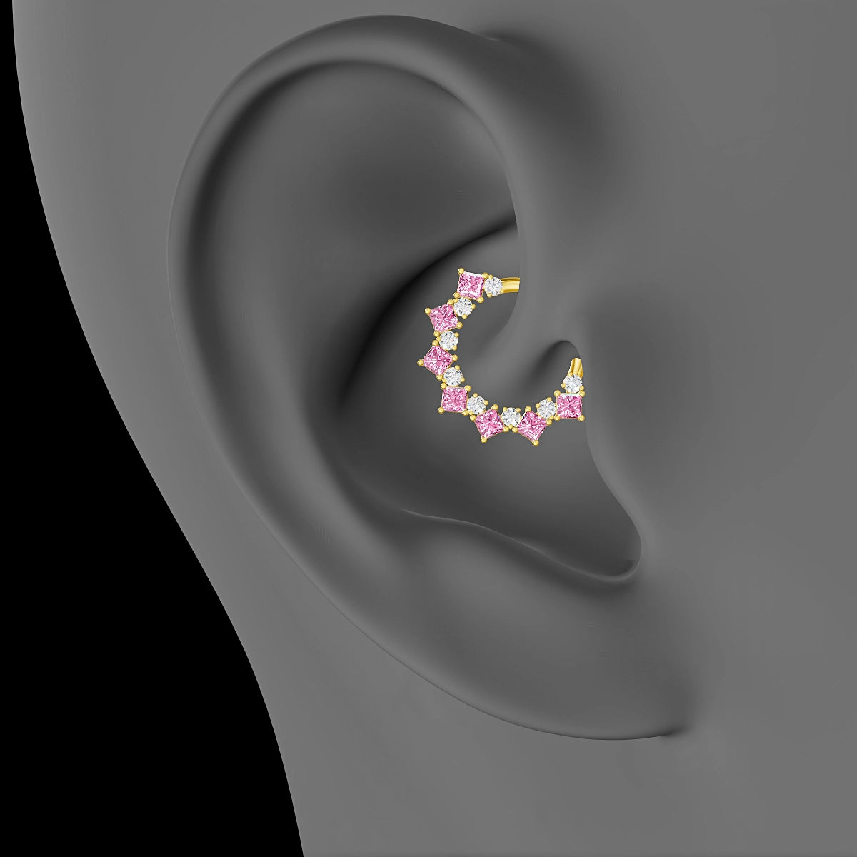 Ariana | 18k Yellow Gold 9.5 mm Pink Sapphire & Diamond Daith Piercing