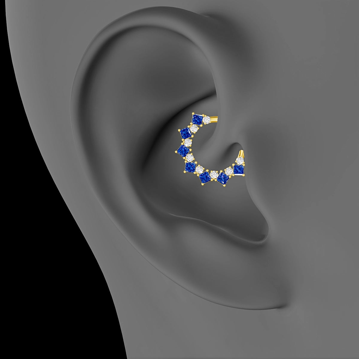 Ariana | 18k Yellow Gold 9.5 mm Sapphire & Diamond Daith Piercing