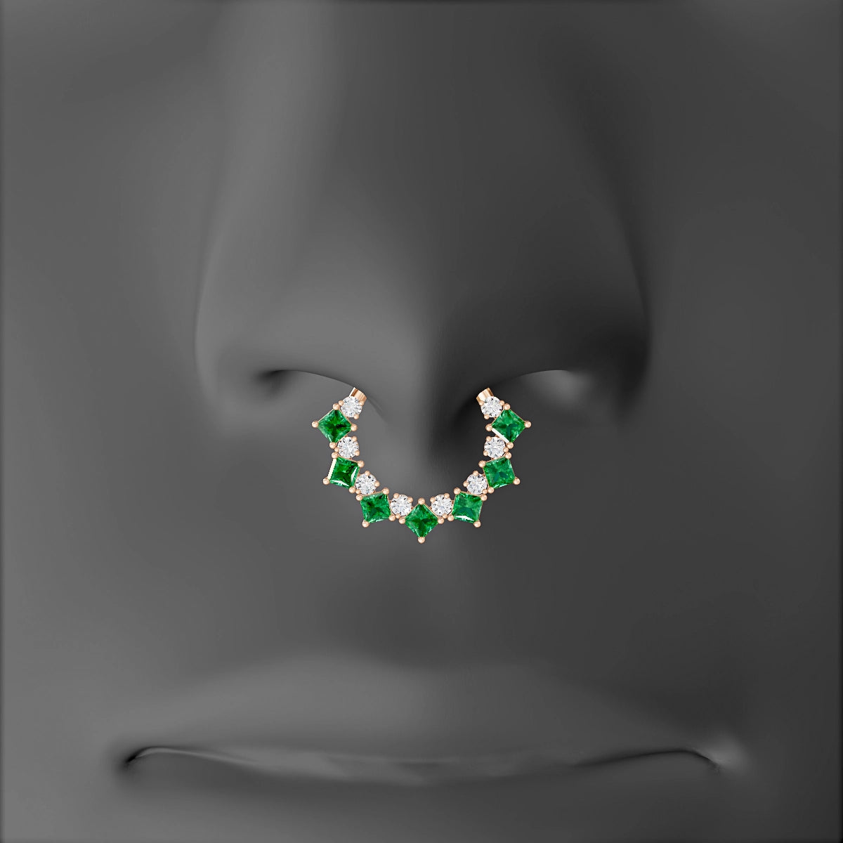 Ariana | 18k Rose Gold 9.5 mm Emerald & Diamond Septum Piercing