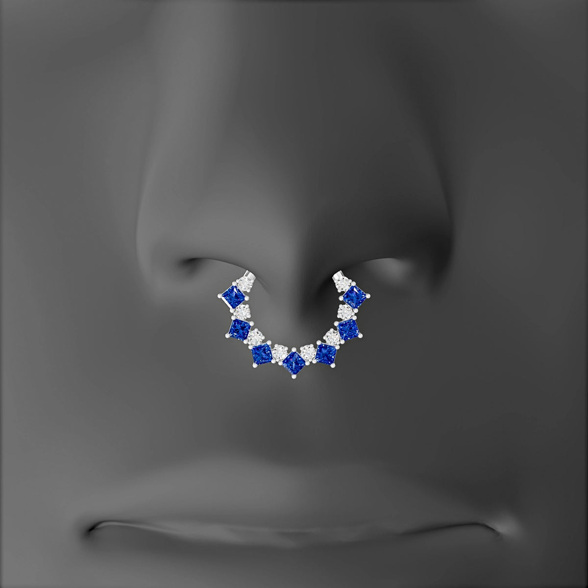 Ariana | 18k White Gold 9.5 mm Sapphire & Diamond Septum Piercing