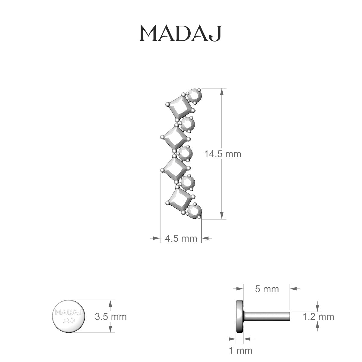 Ariana  L | 18k Rose Gold 5 mm 14.5 mm Emerald & Diamond Piercing