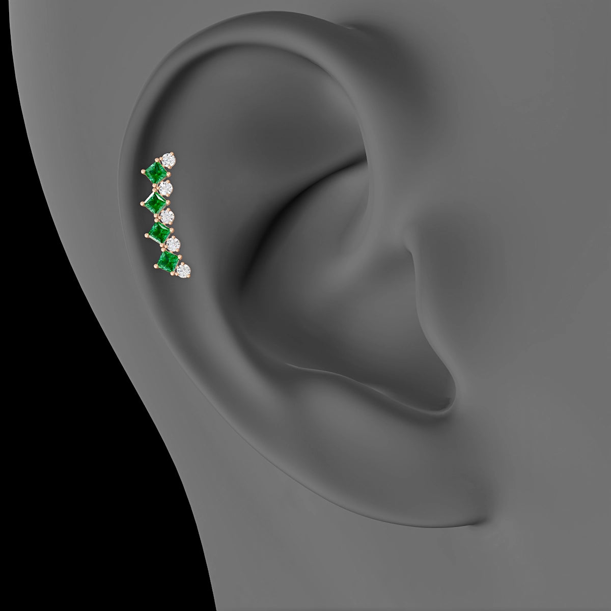 Ariana  L | 18k Rose Gold 6.5 mm 14.5 mm Emerald & Diamond Piercing