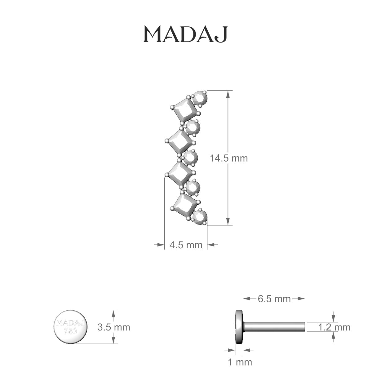 Ariana  L | 18k Rose Gold 6.5 mm 14.5 mm Ruby & Diamond Piercing