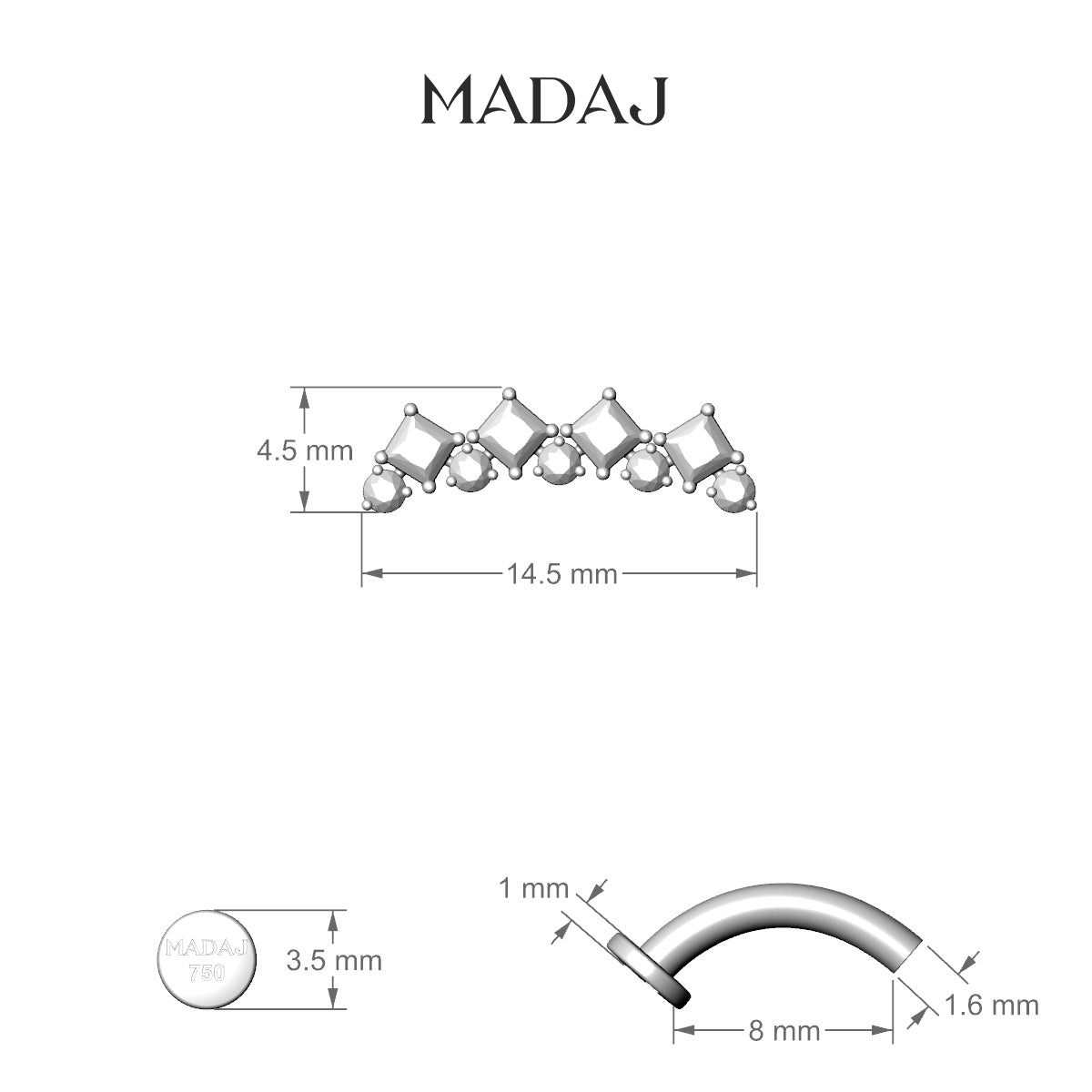 Ariana L | 18k Yellow Gold 14.5 mm 8 mm Diamond Floating Navel Piercing