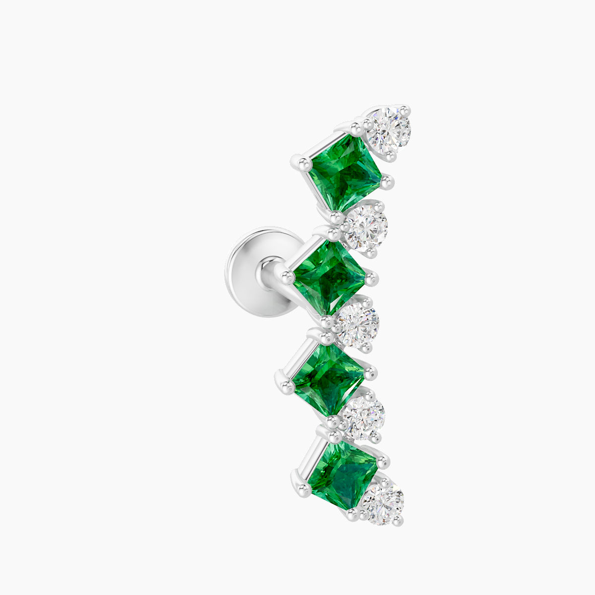Ariana  L | 18k White Gold 8 mm 14.5 mm Emerald & Diamond Piercing