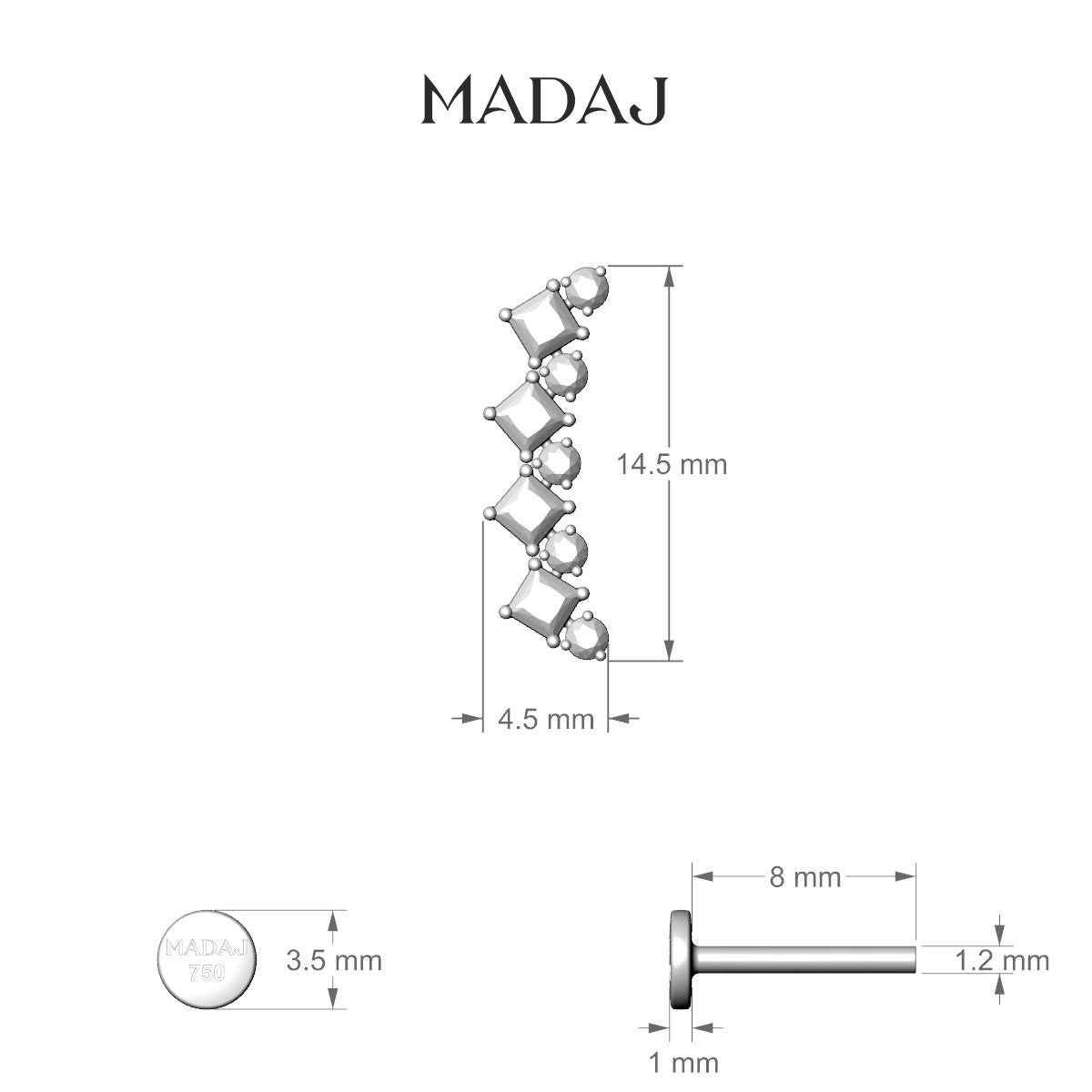 Ariana L | 18k Yellow Gold 14.5 mm 8 mm Diamond Piercing