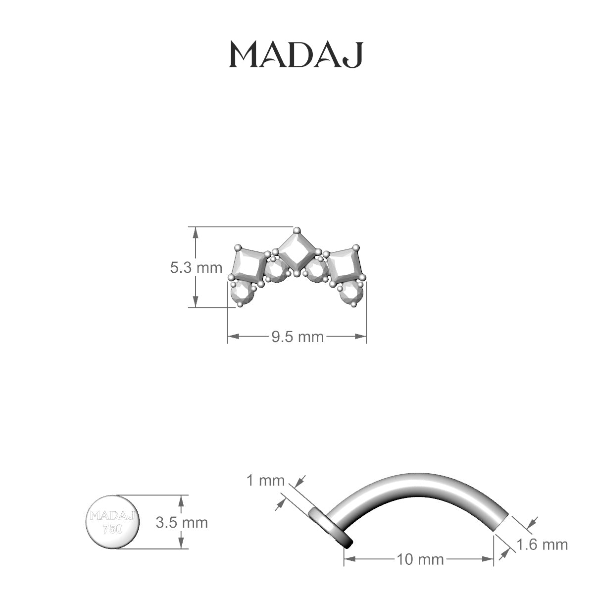 Ariana M | 18k Yellow Gold 9.5 mm 10 mm Diamond Floating Navel Piercing