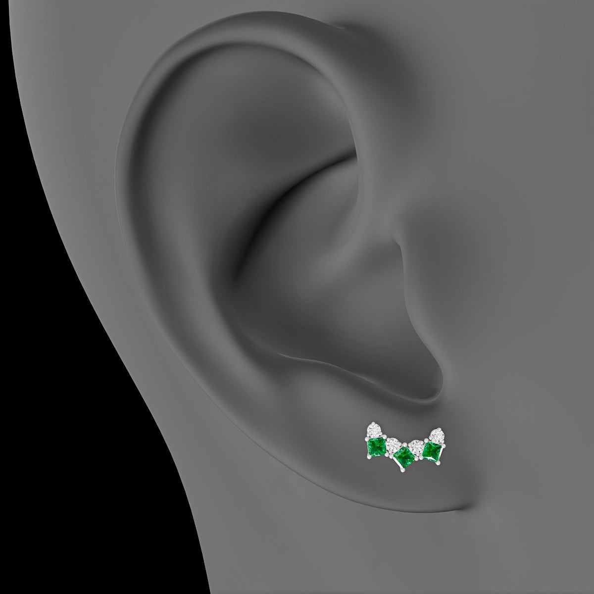 Ariana  M | 18k White Gold 5 mm 9.5 mm Emerald & Diamond Piercing