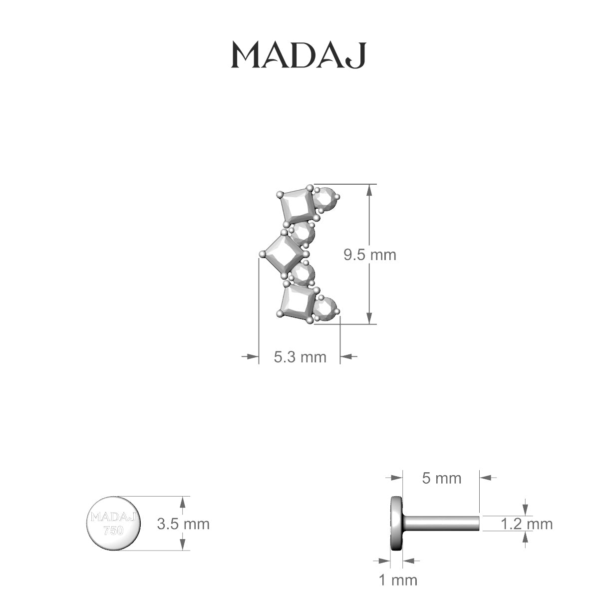 Ariana M | 18k Yellow Gold 9.5 mm 5 mm Diamond Piercing