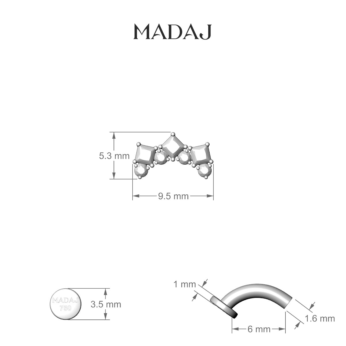 Ariana M | 18k White Gold 9.5 mm 6 mm Diamond Floating Navel Piercing