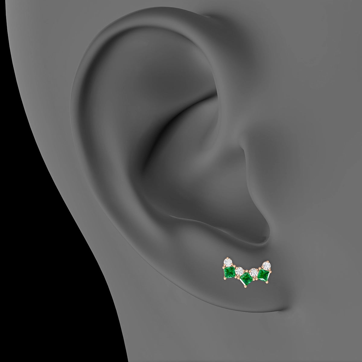 Ariana  M | 18k Rose Gold 6.5 mm 9.5 mm Emerald & Diamond Piercing