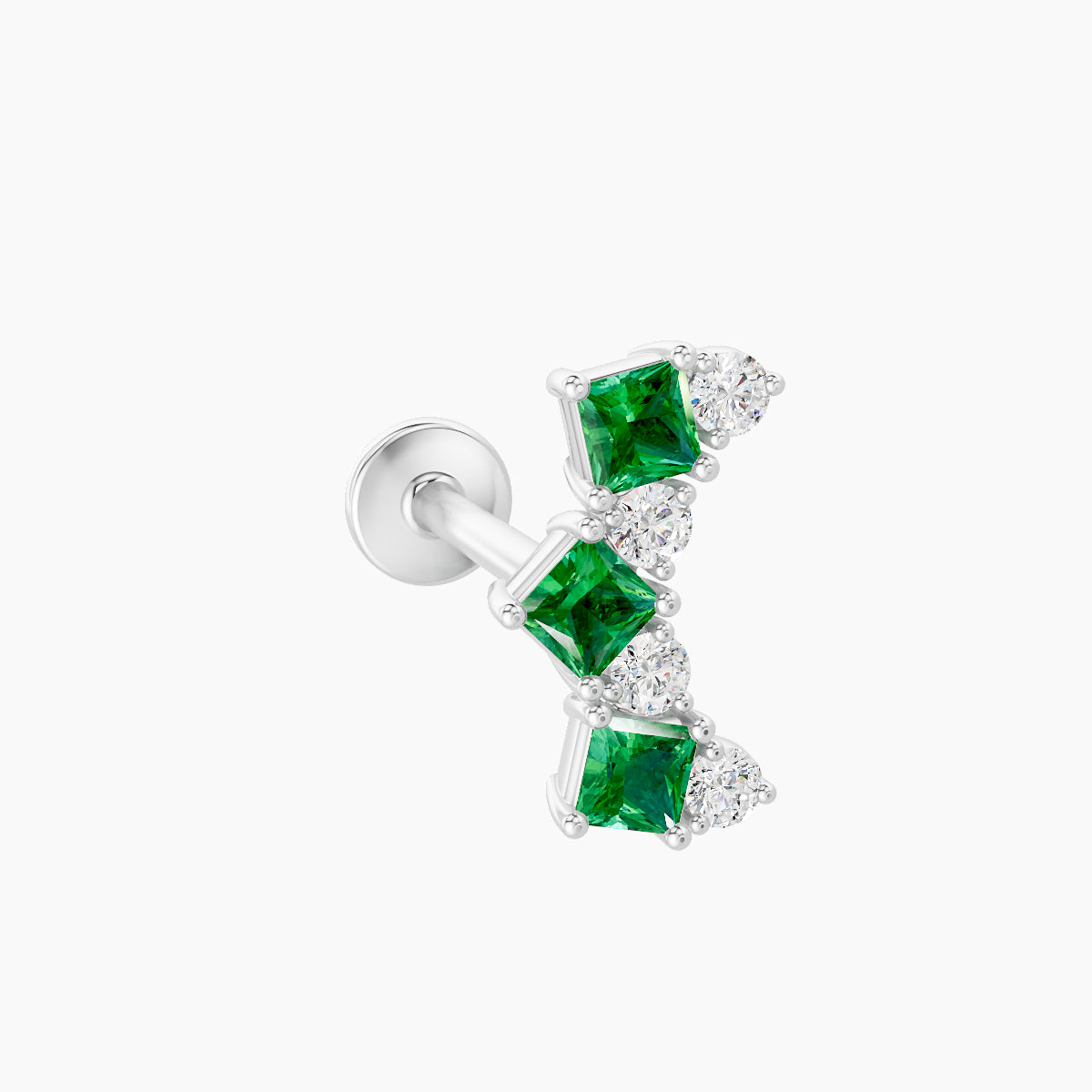Ariana  M | 18k White Gold 8 mm 9.5 mm Emerald & Diamond Piercing