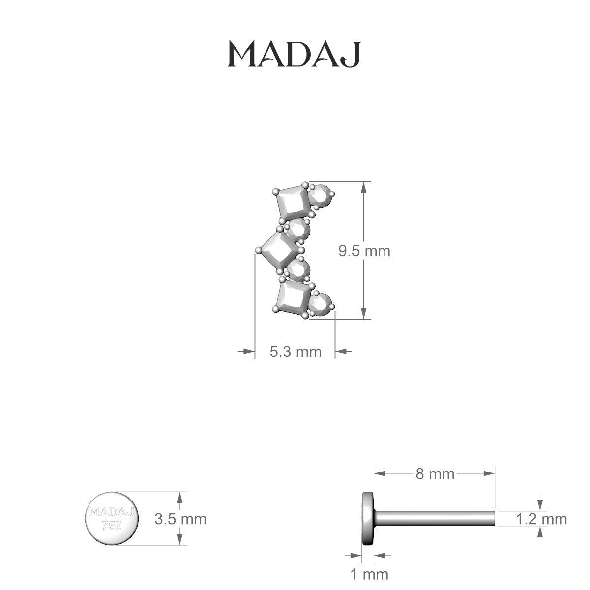 Ariana M | 18k Rose Gold 9.5 mm 8 mm Diamond Piercing