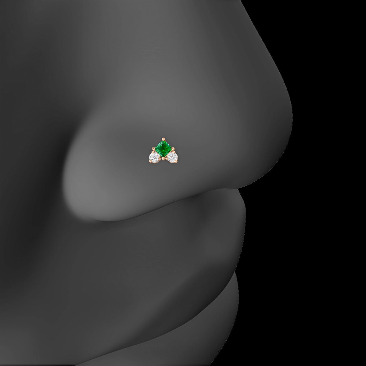 Ariana  S | 18k Rose Gold 5 mm 4.5 mm Emerald & Diamond Nose Piercing